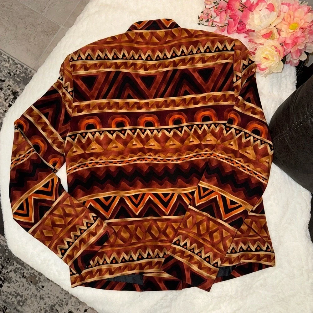 Vintage 80’s Brenda Goode Geometric Tribal Print Button-Up Blazer Size Small